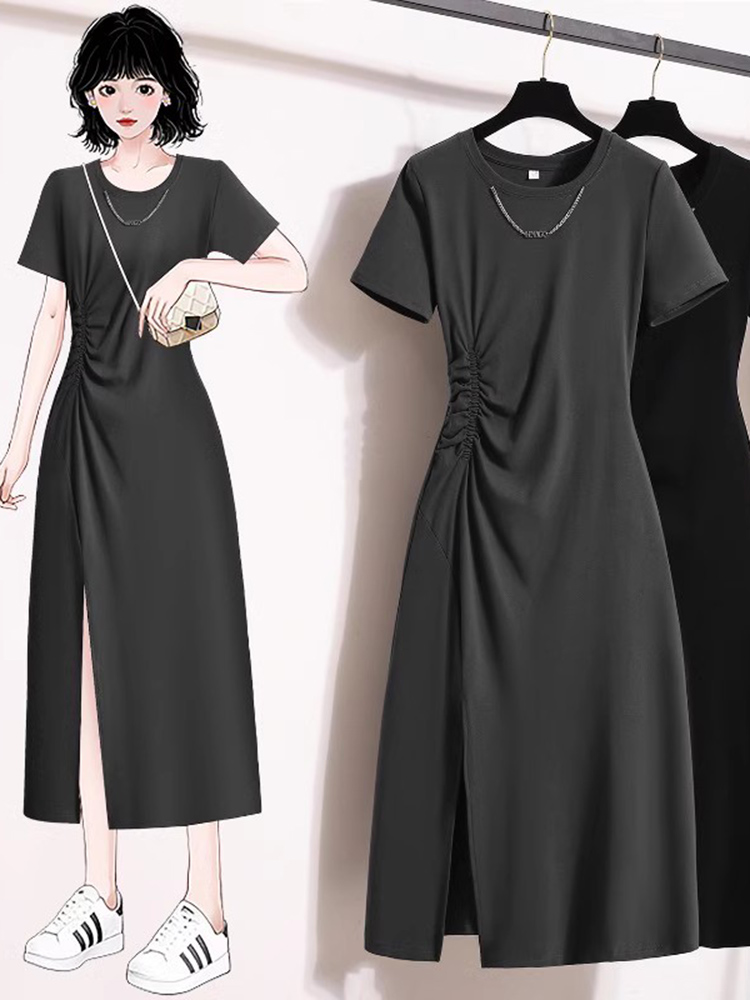 Korean Style A Line Shirt Dress - فستان أنيق غير رسمي بأكمام قصيرة