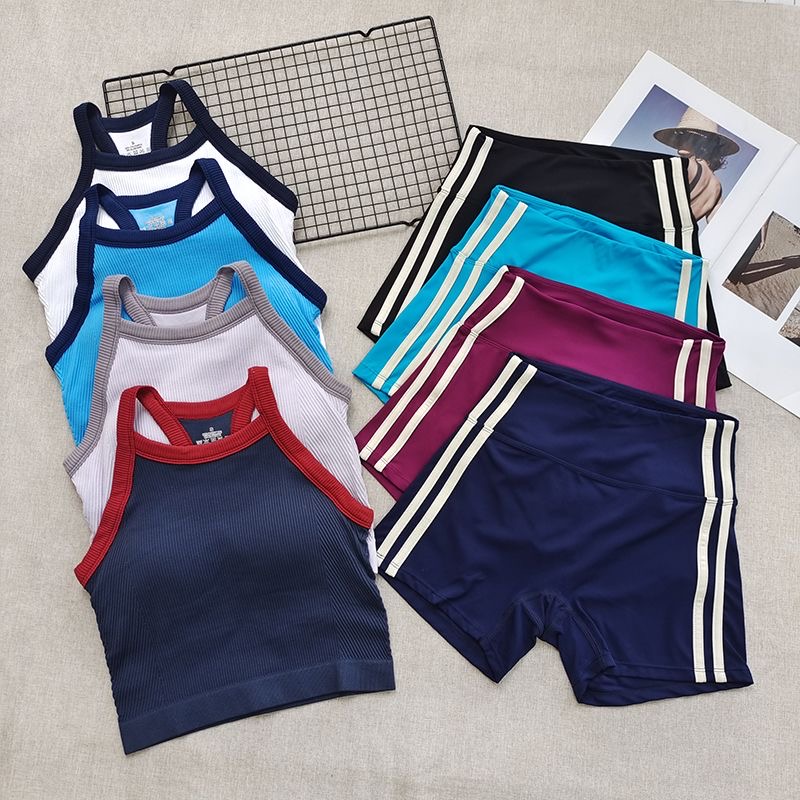 Seamless Ribbed Workout Tank Top - طقم رياضي نسائي مضلع من قطعتين،