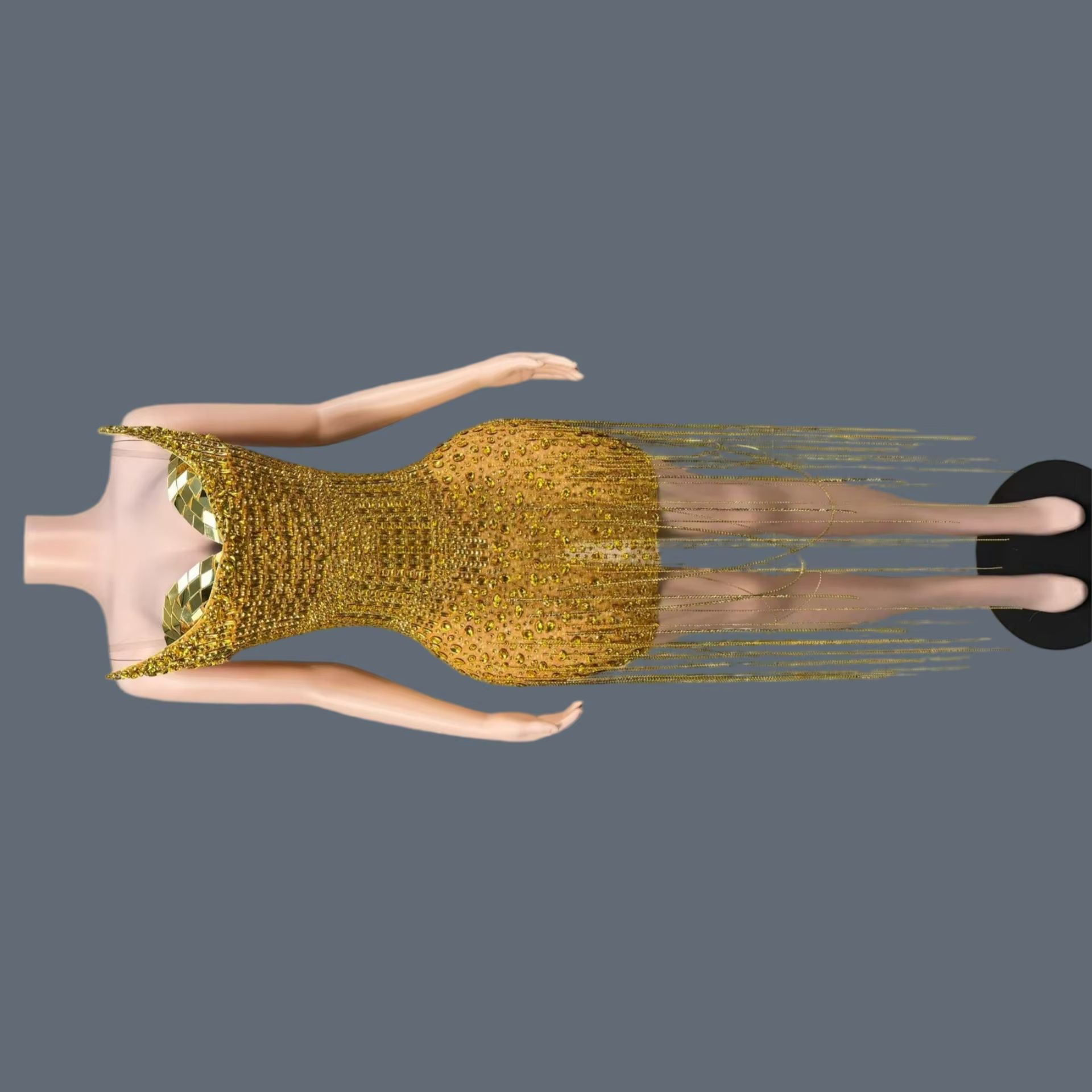 Sparkly Rhinestone Club Party Dress - فستان كوكتيل فاخر ذهبي لحفلات أعياد