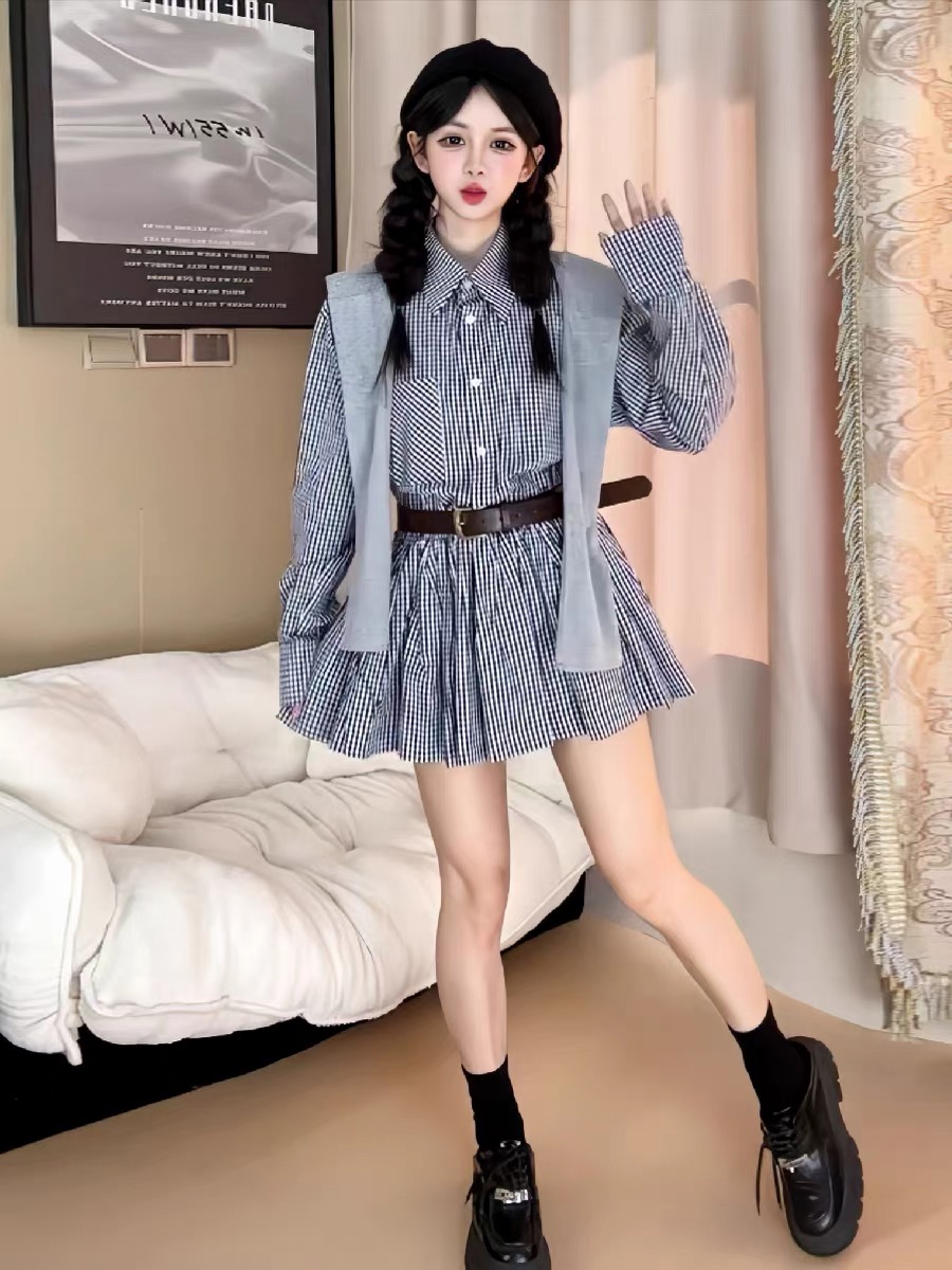 Korean Style A Line Shirt Dress - فستان قميص كوري الطراز لفصل الخريف