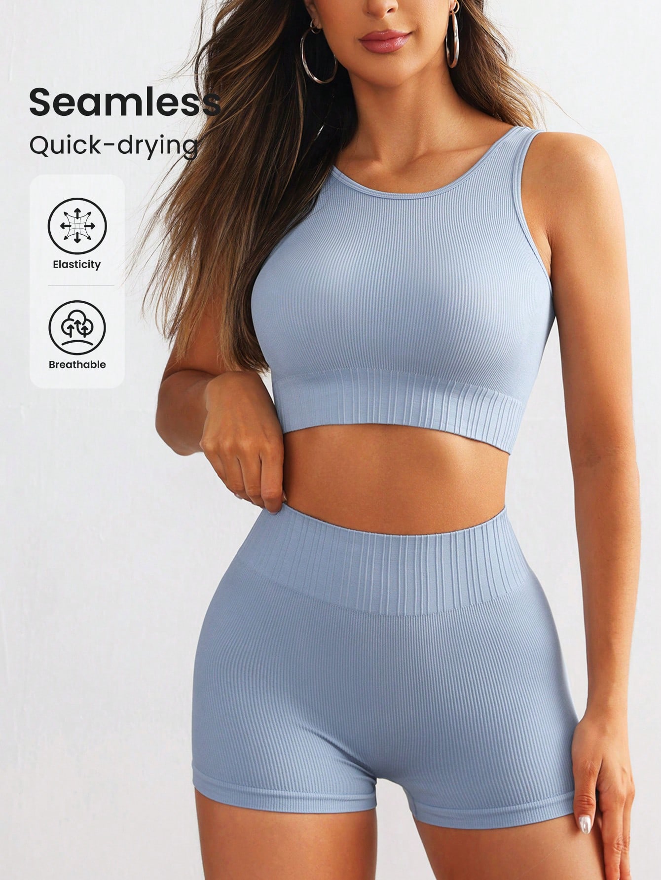 Seamless Ribbed Workout Tank Top - طقم يوجا نسائي بدون خياطة مضلع،