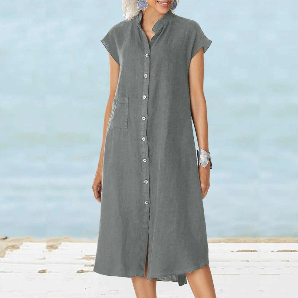 فستان نسائي كاجوال أسود بأكمام - مراجعة Casual Loose Linen Shirt Dress وسعره