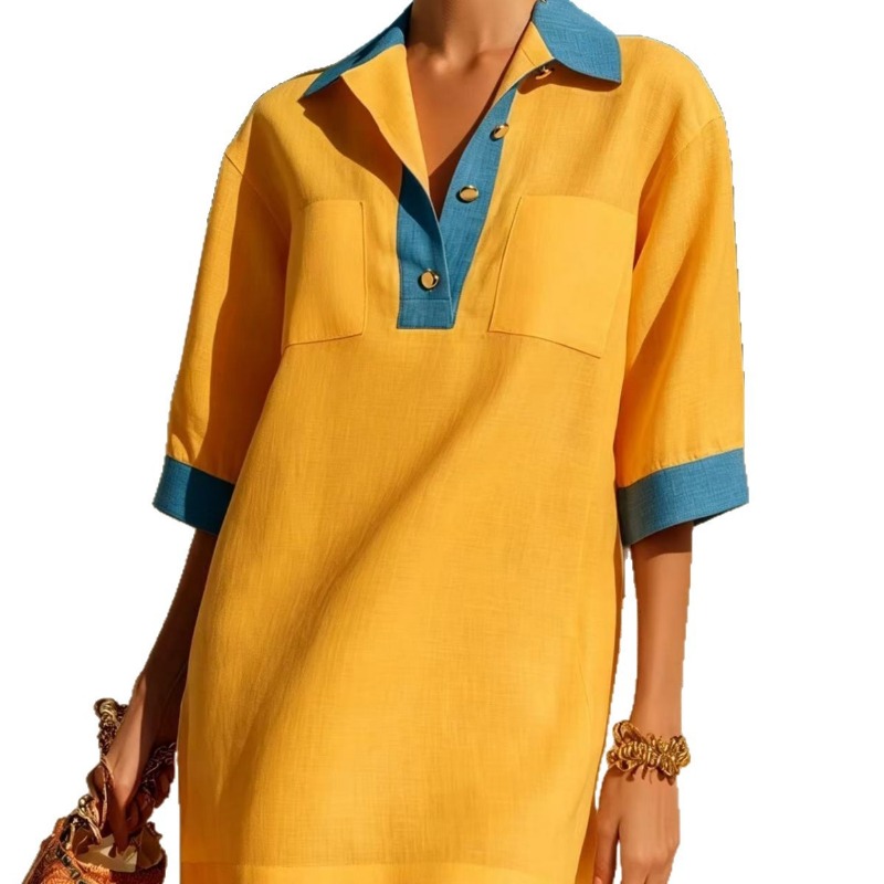 فستان نسائي صيفي أنيق بتصميم ب - مراجعة Casual Loose Linen Shirt Dress وسعره