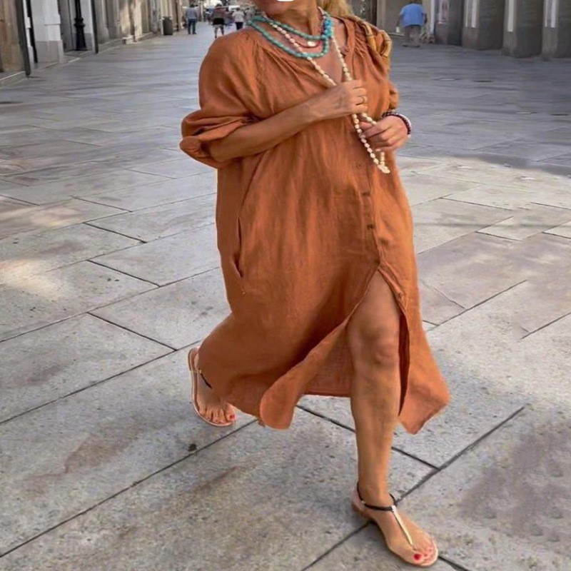 فستان أنيق من القطن والكتان لل - مراجعة Casual Loose Linen Shirt Dress وسعره