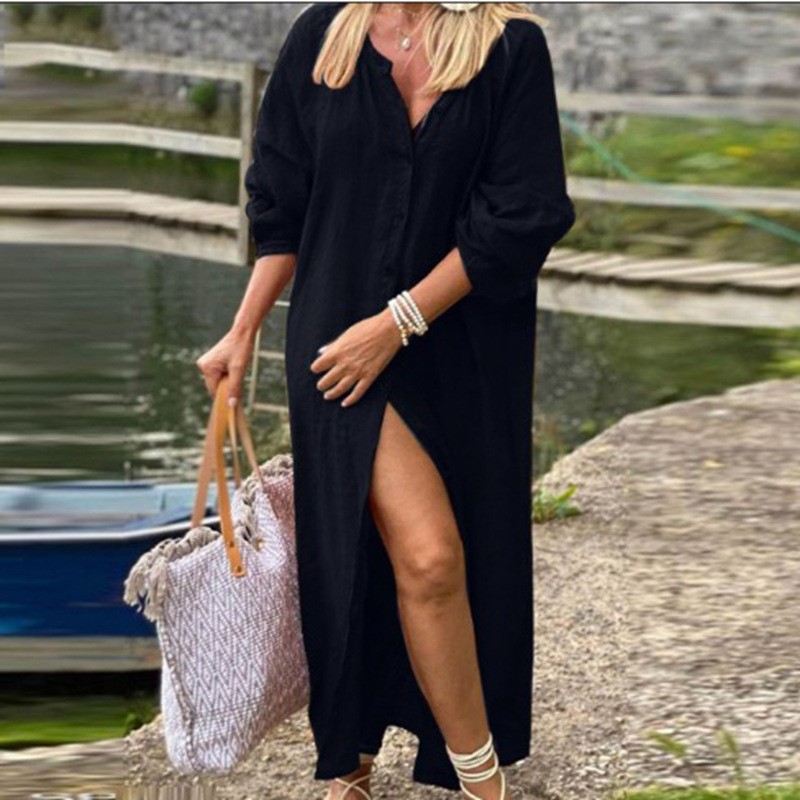 فستان أنيق من القطن والكتان لل - مراجعة Casual Loose Linen Shirt Dress وسعره