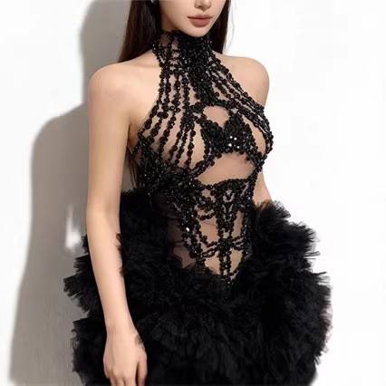 فستان نسائي قصير لامع مزين بال - مراجعة Sparkly Rhinestone Club Party Dress وسعره