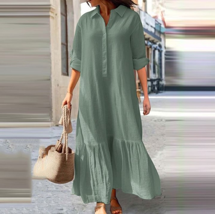 فستان قميص كتان نسائي 2025 - ف - مراجعة Casual Loose Linen Shirt Dress وسعره