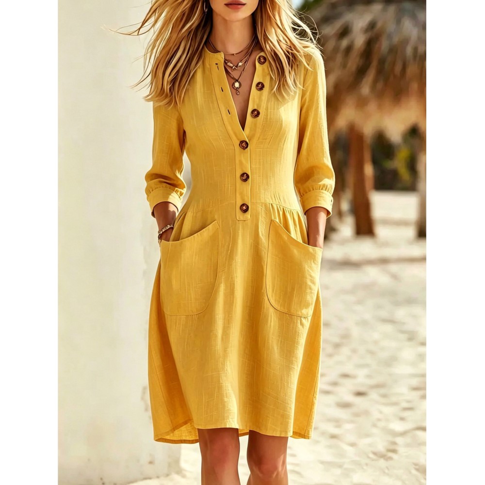 فستان نسائي جديد للخريف بتصميم - مراجعة Casual Loose Linen Shirt Dress وسعره