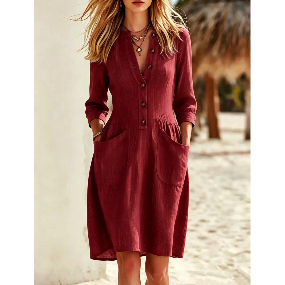 فستان نسائي جديد للخريف بتصميم - مراجعة Casual Loose Linen Shirt Dress وسعره