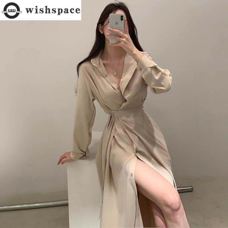 فستان على طراز القميص بأكمام ط - مراجعة Korean Style A Line Shirt Dress وسعره