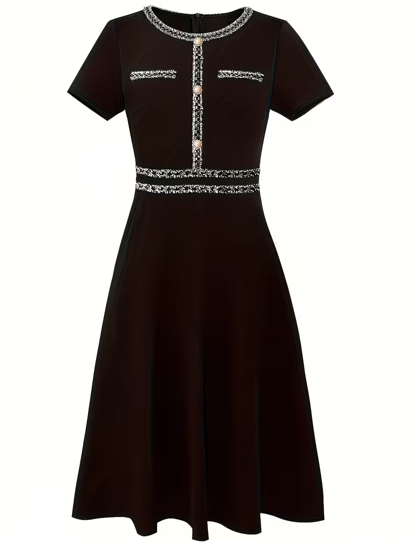 فستان نسائي أنيق صيفي بياقة دا - مراجعة French Vintage Floral Midi Dress وسعره