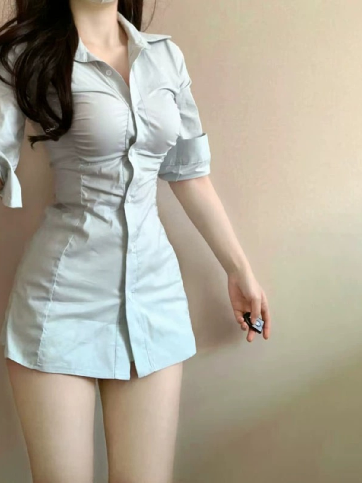 فستان قميص مثير بخصر مطوي على  - مراجعة Korean Style A Line Shirt Dress وسعره