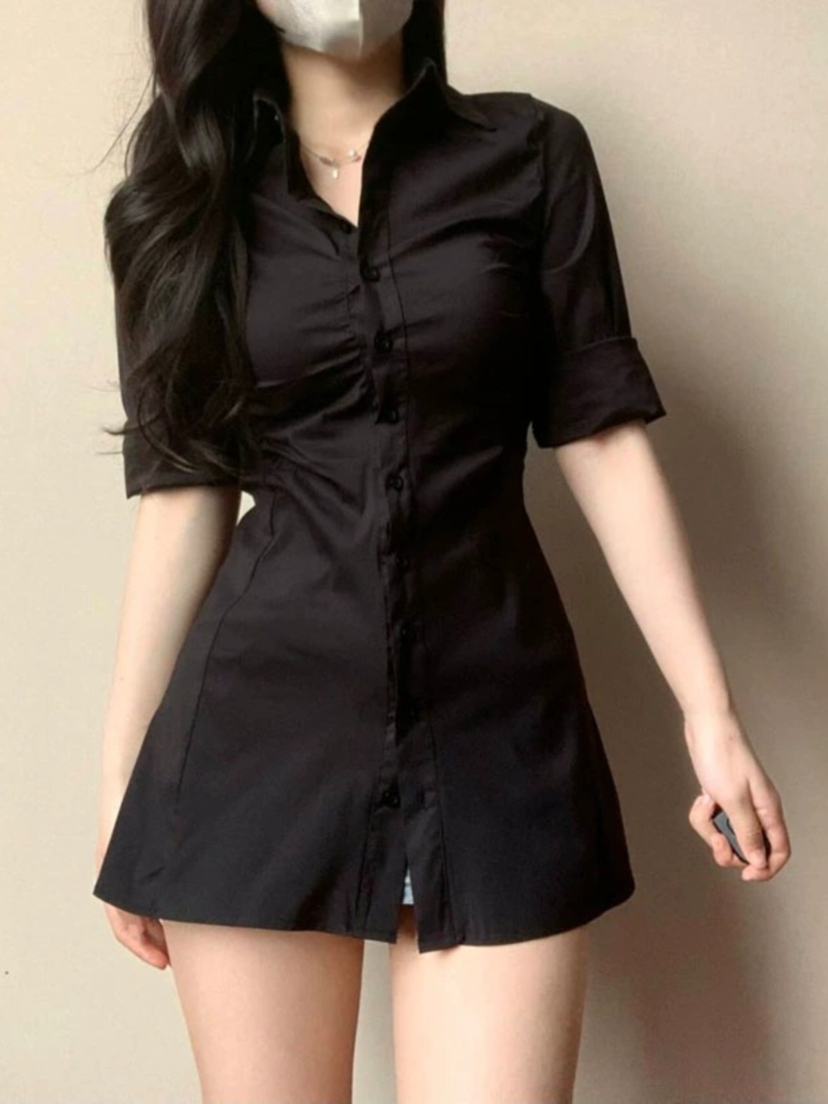 فستان قميص مثير بخصر مطوي على  - مراجعة Korean Style A Line Shirt Dress وسعره