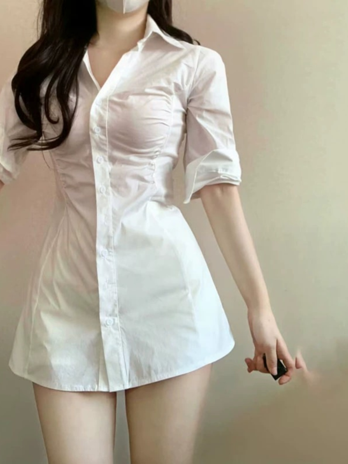 فستان قميص مثير بخصر مطوي على  - مراجعة Korean Style A Line Shirt Dress وسعره