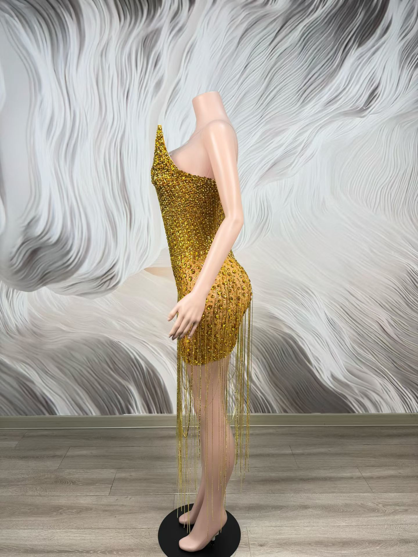 فستان كوكتيل فاخر ذهبي لحفلات  - مراجعة Sparkly Rhinestone Club Party Dress وسعره