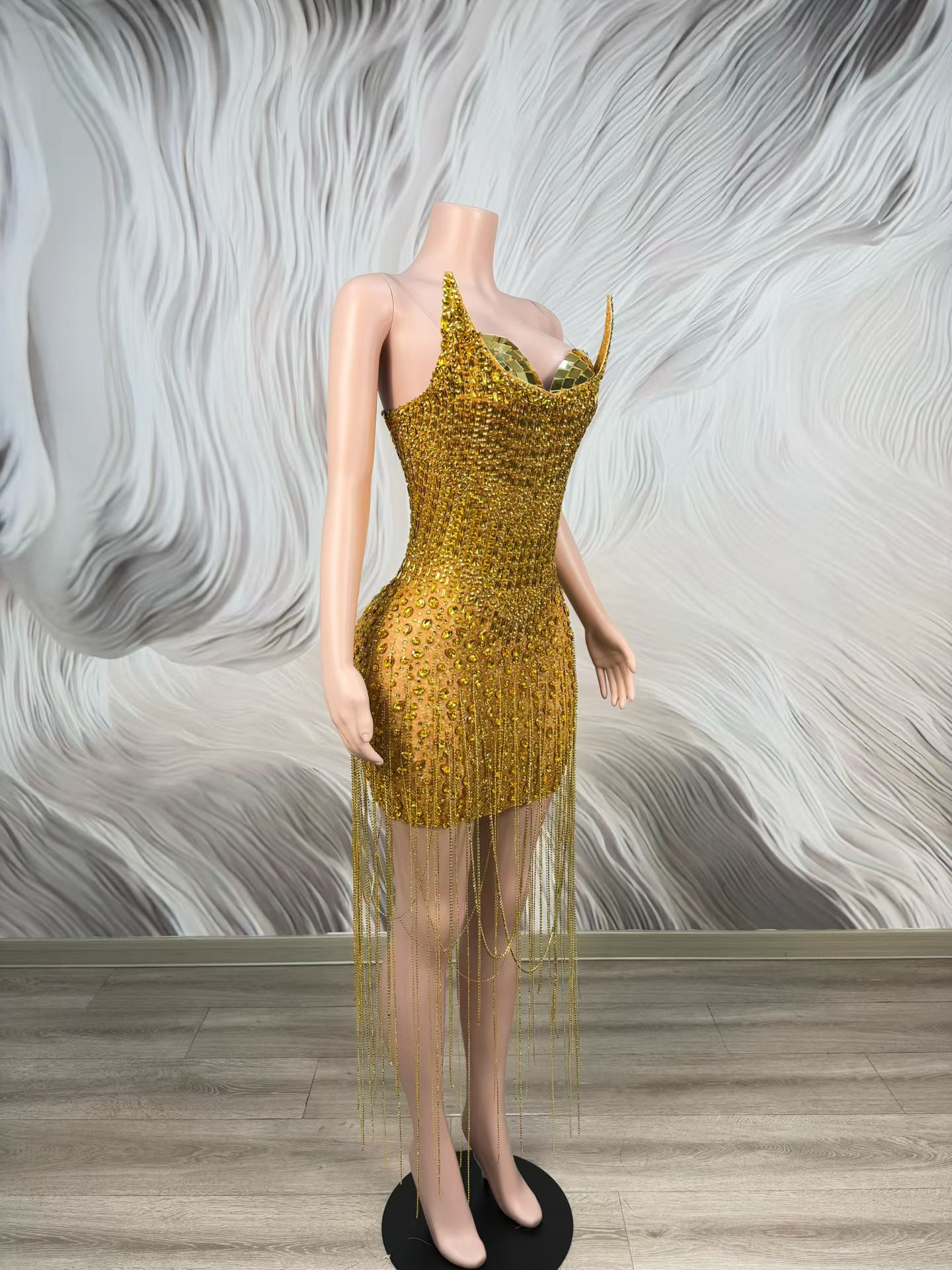 فستان كوكتيل فاخر ذهبي لحفلات  - مراجعة Sparkly Rhinestone Club Party Dress وسعره