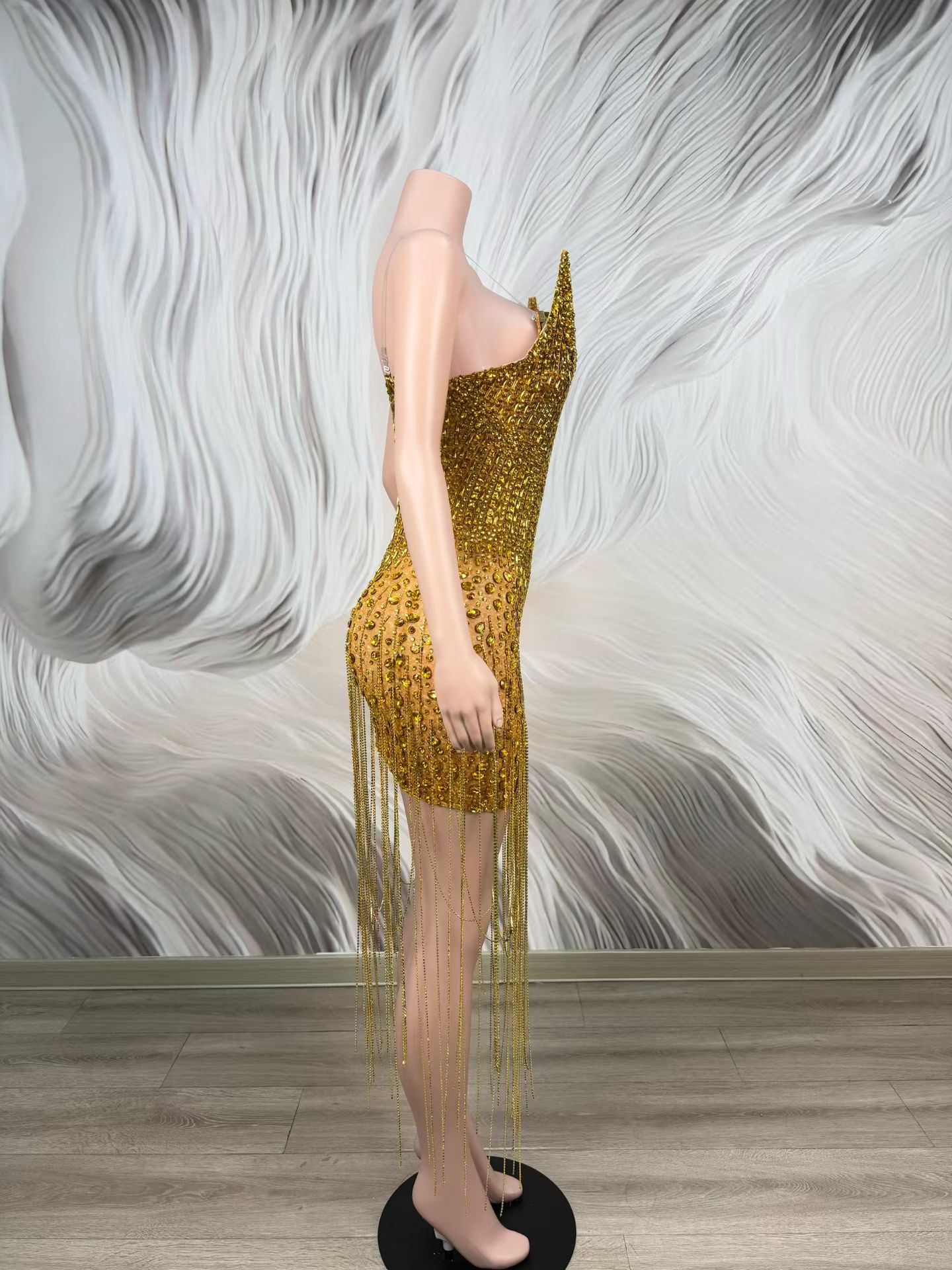 فستان كوكتيل فاخر ذهبي لحفلات  - مراجعة Sparkly Rhinestone Club Party Dress وسعره