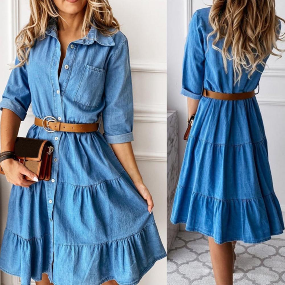 فستان جينز بأكمام ثلاثة أرباع  - مراجعة French Vintage Floral Midi Dress وسعره