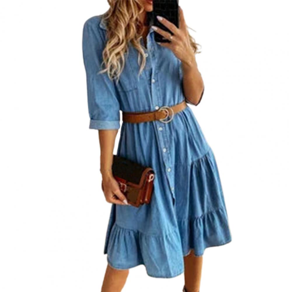 فستان جينز بأكمام ثلاثة أرباع  - مراجعة French Vintage Floral Midi Dress وسعره
